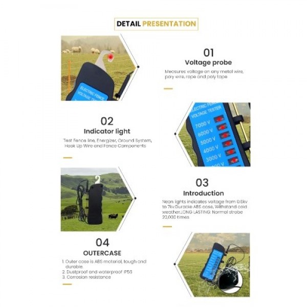 MLD-002 600V-7KV Fence Tester Home Garden Horse Livestock Electric Fence Voltmeter No Need Battery with 8 Indicator Light