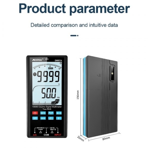 DM97A Handheld Portable Auto Multimeter 3.5 Inch LCD Display with Backlight Flashlight 9999 Counts
