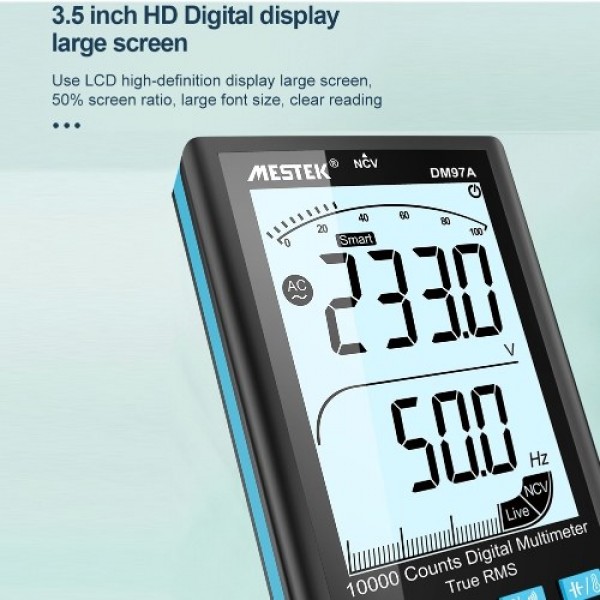 DM97A Handheld Portable Auto Multimeter 3.5 Inch LCD Display with Backlight Flashlight 9999 Counts