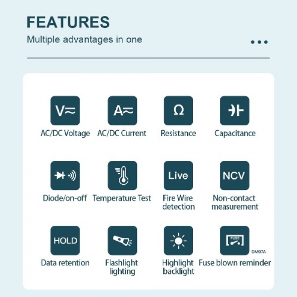 DM97A Handheld Portable Auto Multimeter 3.5 Inch LCD Display with Backlight Flashlight 9999 Counts