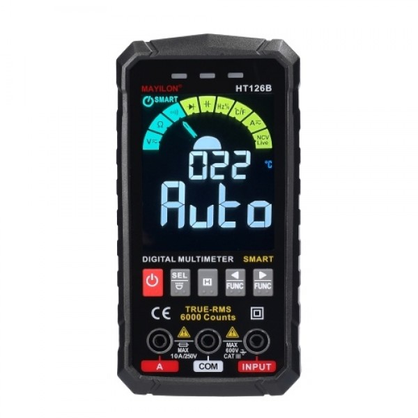 HT126B Handheld Portable Intelligent Digital Multimeter Large VA Screen Display 6000 Counts NCV True RMS Measurement wit
