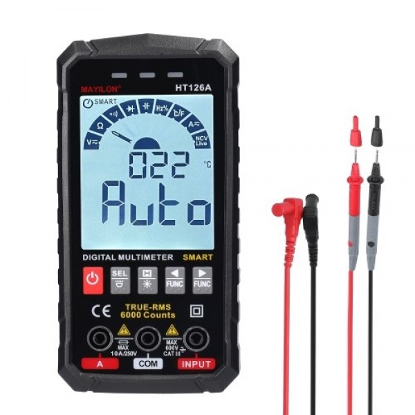 HT126B Handheld Portable Intelligent Digital Multimeter Large VA Screen Display 6000 Counts NCV True RMS Measurement wit