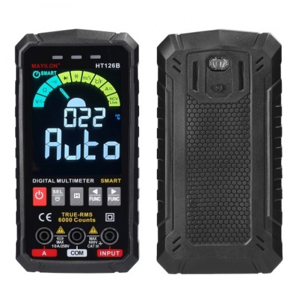 HT126B Handheld Portable Intelligent Digital Multimeter Large VA Screen Display 6000 Counts NCV True RMS Measurement wit