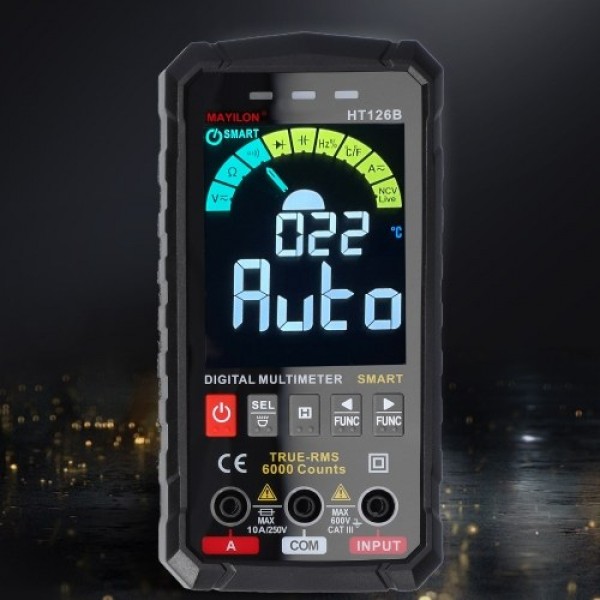HT126B Handheld Portable Intelligent Digital Multimeter Large VA Screen Display 6000 Counts NCV True RMS Measurement wit