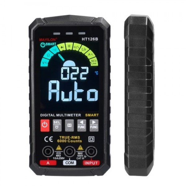 HT126B Handheld Portable Intelligent Digital Multimeter Large VA Screen Display 6000 Counts NCV True RMS Measurement wit