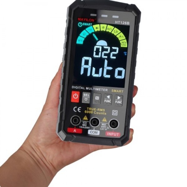 HT126B Handheld Portable Intelligent Digital Multimeter Large VA Screen Display 6000 Counts NCV True RMS Measurement wit