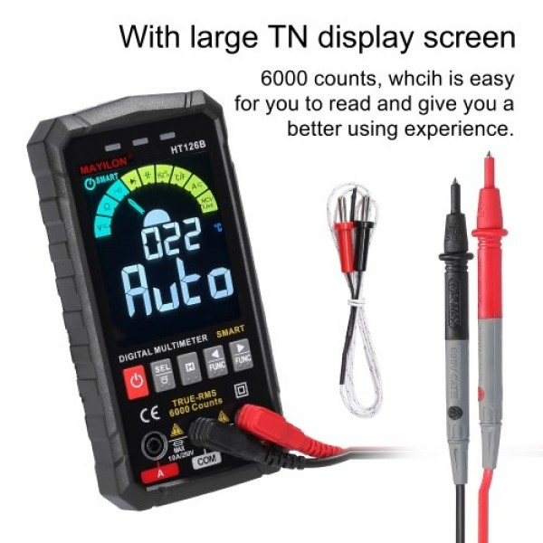 HT126B Handheld Portable Intelligent Digital Multimeter Large VA Screen Display 6000 Counts NCV True RMS Measurement wit