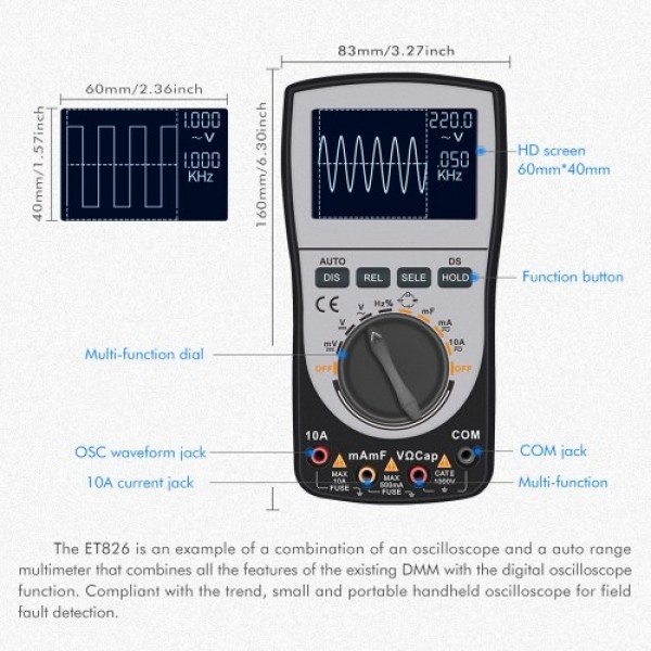 2-in-1 Intelligent Digital Oscilloscope Multimeter DC/AC Current Voltage Resistance Frequency Diode Tester
