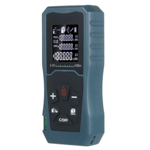 Laser Distance Meter Handheld 1.6-inch LCD Diastimeter Bubble Level Pythagorean Mode Measure Distance Area and Volume (100M)