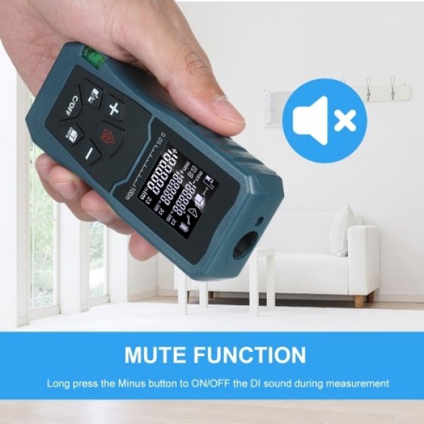 Laser Distance Meter Handheld 1.6-inch LCD Diastimeter Bubble Level Pythagorean Mode Measure Distance Area and Volume (100M)