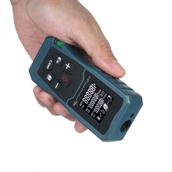 Laser Distance Meter Handheld 1.6-inch LCD Diastimeter Bubble Level Pythagorean Mode Measure Distance Area and Volume (100M)