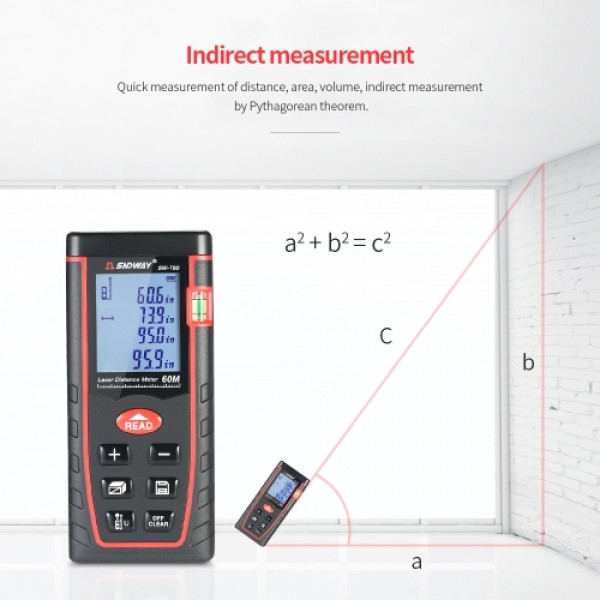 60m Mini Handheld LCD Digital Laser Distance Meter Range Finder Distance Area Volume Measurement 30 Groups Data Storage