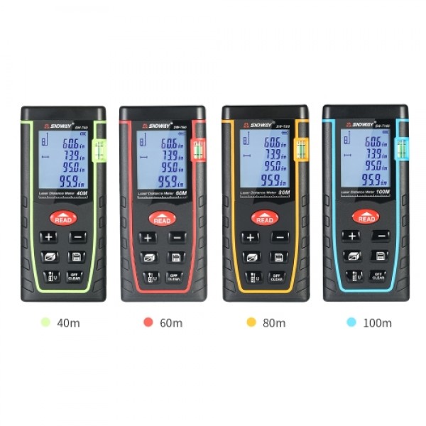 60m Mini Handheld LCD Digital Laser Distance Meter Range Finder Distance Area Volume Measurement 30 Groups Data Storage