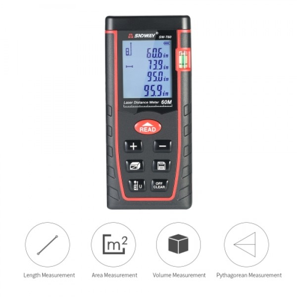 60m Mini Handheld LCD Digital Laser Distance Meter Range Finder Distance Area Volume Measurement 30 Groups Data Storage