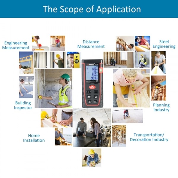 60m Mini Handheld LCD Digital Laser Distance Meter Range Finder Distance Area Volume Measurement 30 Groups Data Storage