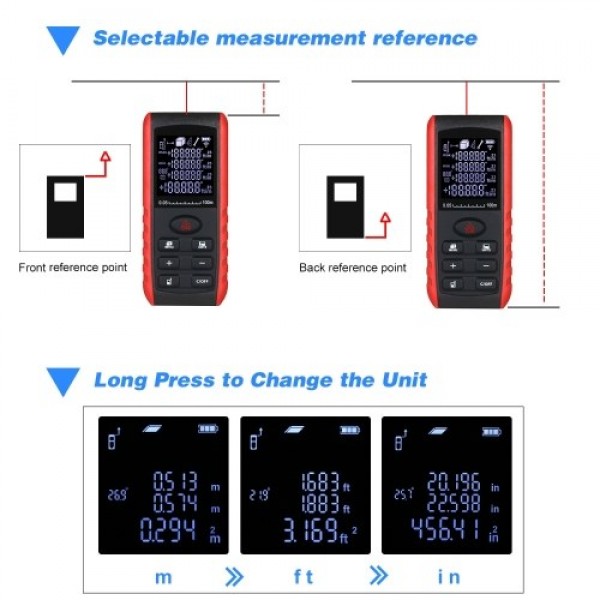 Portable Handheld Digital Laser Distance Meter Diastimeter Laser Distance Measuring Instrument Range Finder Area Volume Measurem