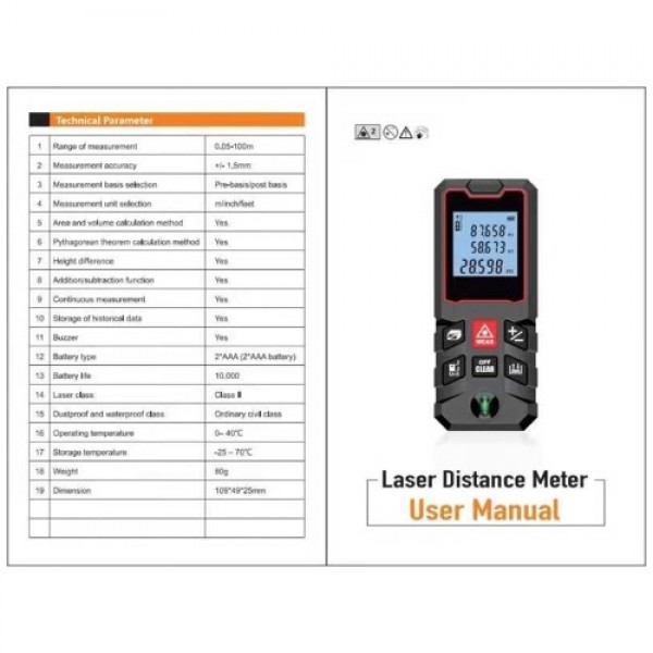 Handheld Distance Meter Portable Multifunction Space Measuring Tool