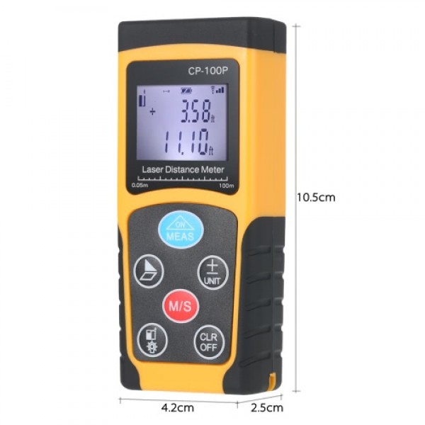100m Portable Handheld Digital Laser Distance Meter High Precision Range Finder  Area Volume Measurement Data Storage with Backl