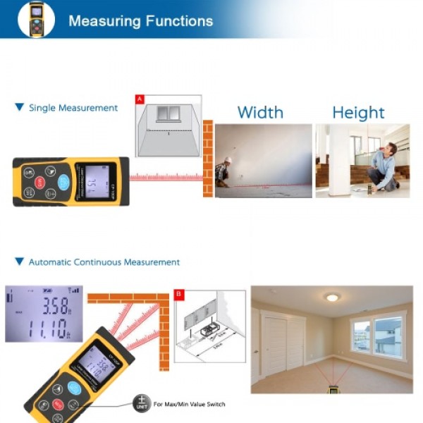 100m Portable Handheld Digital Laser Distance Meter High Precision Range Finder  Area Volume Measurement Data Storage with Backl