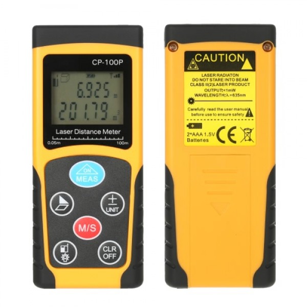 100m Portable Handheld Digital Laser Distance Meter High Precision Range Finder  Area Volume Measurement Data Storage with Backl