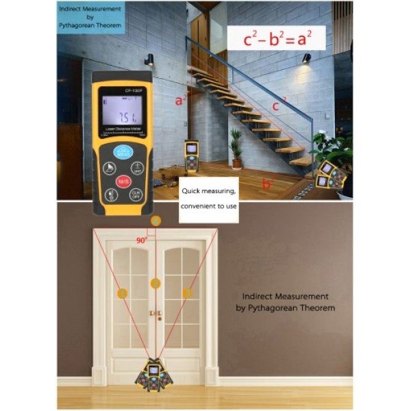 100m Portable Handheld Digital Laser Distance Meter High Precision Range Finder  Area Volume Measurement Data Storage with Backl