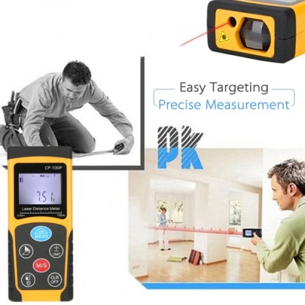 100m Portable Handheld Digital Laser Distance Meter High Precision Range Finder  Area Volume Measurement Data Storage with Backl