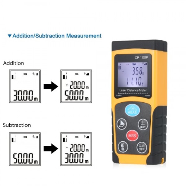 100m Portable Handheld Digital Laser Distance Meter High Precision Range Finder  Area Volume Measurement Data Storage with Backl