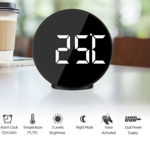 LED Digital Alarm Clock with Large Display Time Temperature Display ℃/ ℉ 3 Levels Brightness Electronic Clocks Voice Activated A
