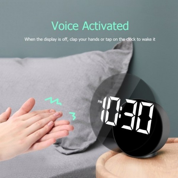 LED Digital Alarm Clock with Large Display Time Temperature Display ℃/ ℉ 3 Levels Brightness Electronic Clocks Voice Activated A