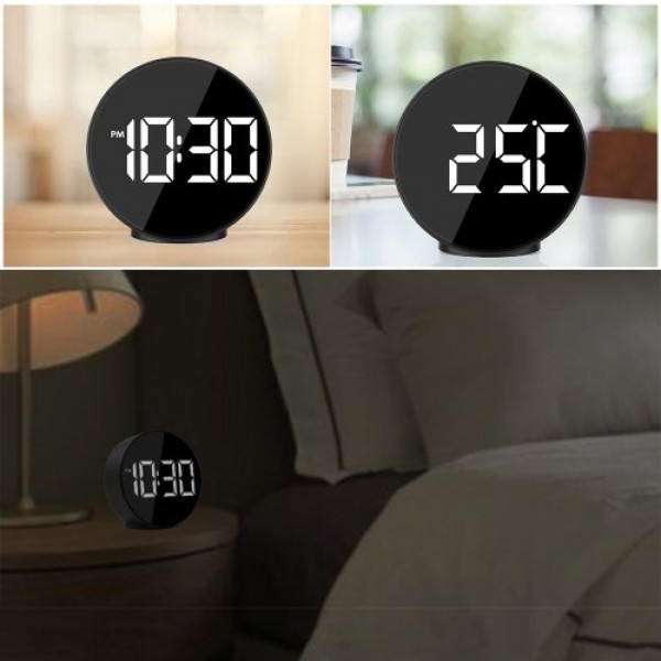 LED Digital Alarm Clock with Large Display Time Temperature Display ℃/ ℉ 3 Levels Brightness Electronic Clocks Voice Activated A