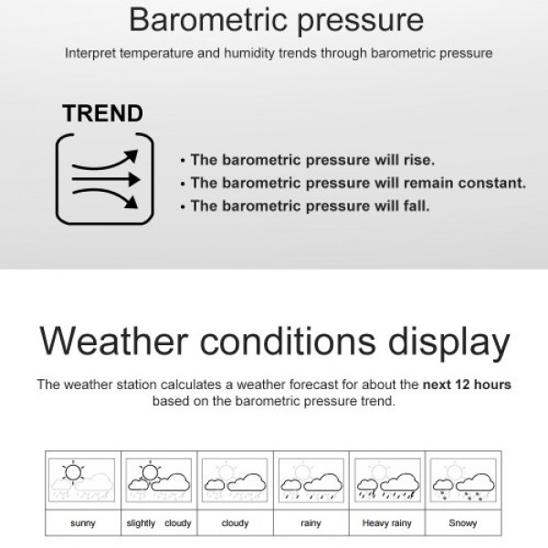 LCD Weather Station Alarm Clock with Snooze Digital Indoor Outdoor Temperature Humidity Monitor Thermohygrometer with Backlight/