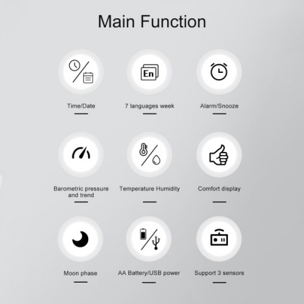 LCD Weather Station Alarm Clock with Snooze Digital Indoor Outdoor Temperature Humidity Monitor Thermohygrometer with Backlight/