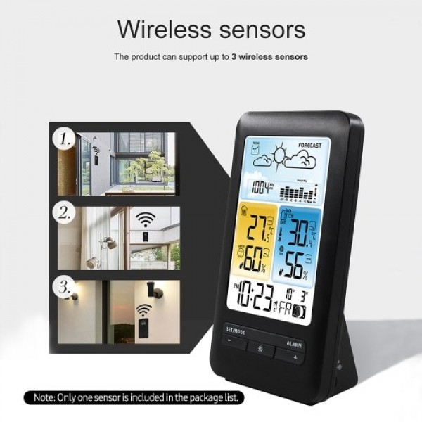 LCD Weather Station Alarm Clock with Snooze Digital Indoor Outdoor Temperature Humidity Monitor Thermohygrometer with Backlight/