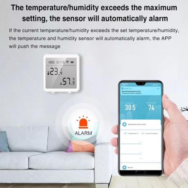 WiFi Thermometer Hygrometer Wireless Digital Indoor Temperature Gauge Humidity Monitor with Temperature -10℃-55℃ and Humidity 0%
