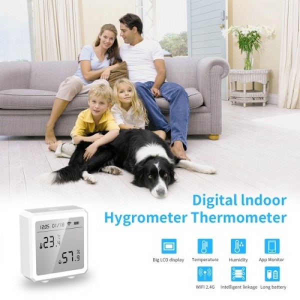 WiFi Thermometer Hygrometer Wireless Digital Indoor Temperature Gauge Humidity Monitor with Temperature -10℃-55℃ and Humidity 0%
