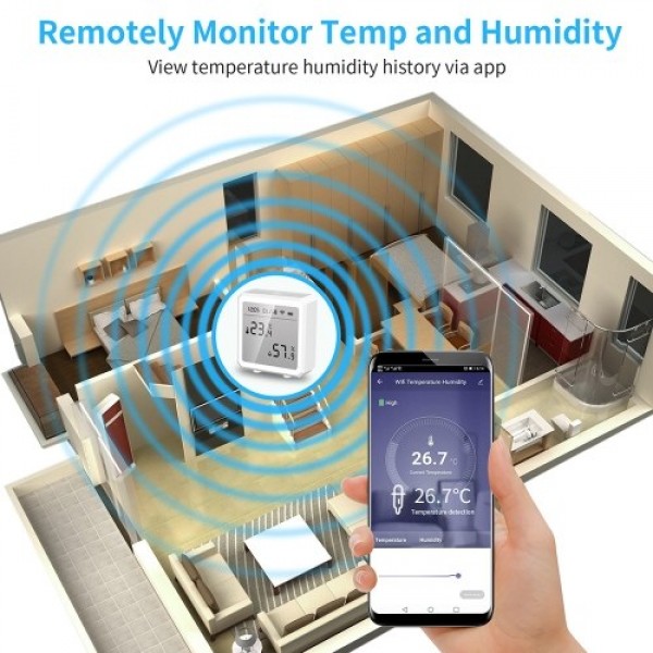 WiFi Thermometer Hygrometer Wireless Digital Indoor Temperature Gauge Humidity Monitor with Temperature -10℃-55℃ and Humidity 0%