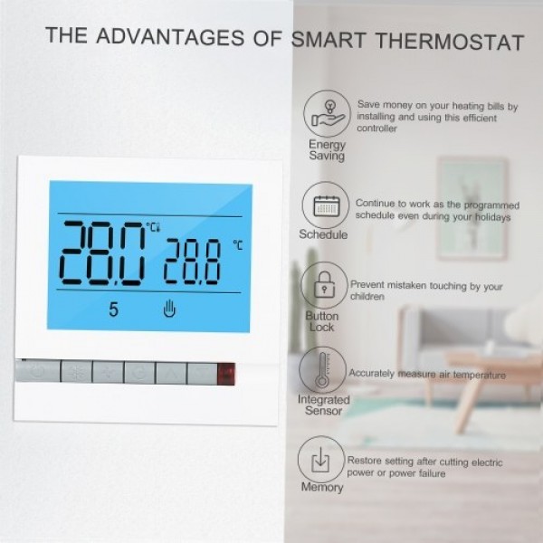 Programmable Smart Thermostat for Water/Gas Boiler Heating Large LCD Screen with Backlight  Digital Temprature Controller