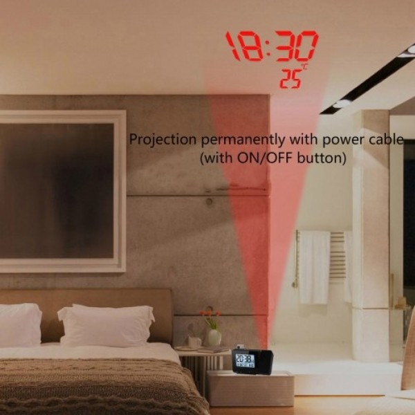 Projection Alarm Clock for Bedroom with Thermometer Hygrometer Digital Project Ceiling Clock Dimmable LED Display with USB Charg