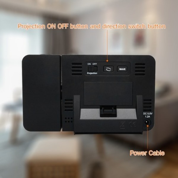 Projection Alarm Clock for Bedroom with Thermometer Hygrometer Digital Project Ceiling Clock Dimmable LED Display with USB Charg