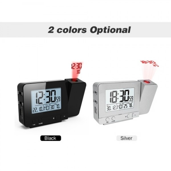 Projection Alarm Clock for Bedroom with Thermometer Hygrometer Digital Project Ceiling Clock Dimmable LED Display with USB Charg