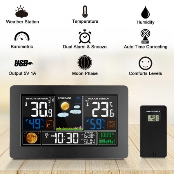 3-In-1 Weather Station Clock Wall-Mounted Digital Clock Thermometer Hygrometer Barometer 220V