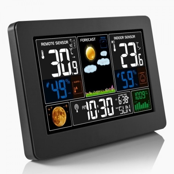 3-In-1 Weather Station Clock Wall-Mounted Digital Clock Thermometer Hygrometer Barometer 220V