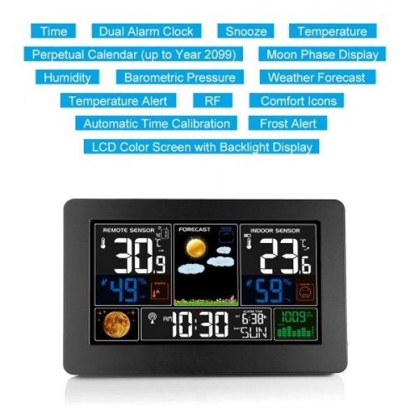 3-In-1 Weather Station Clock Wall-Mounted Digital Clock Thermometer Hygrometer Barometer 220V