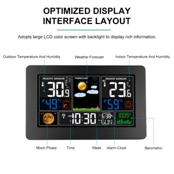 3-In-1 Weather Station Clock Wall-Mounted Digital Clock Thermometer Hygrometer Barometer 220V
