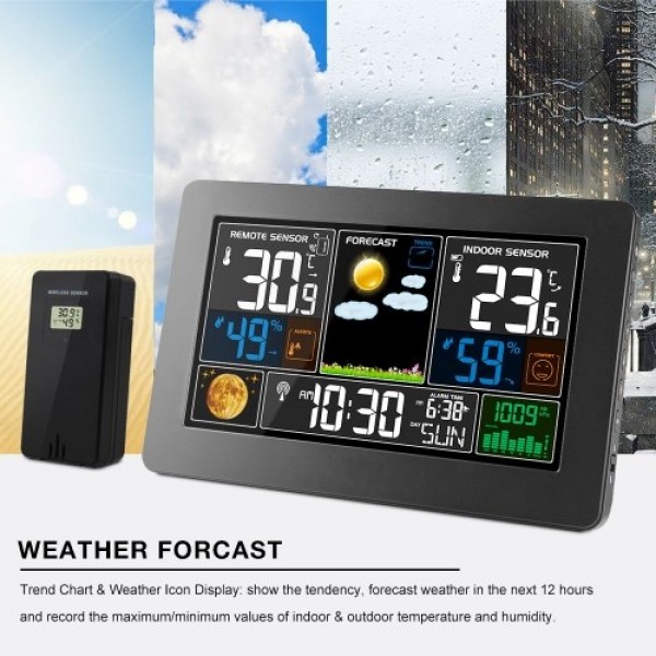 3-In-1 Weather Station Clock Wall-Mounted Digital Clock Thermometer Hygrometer Barometer 220V