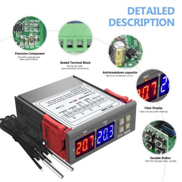 Dual Digital Display Thermostat Temperature Regulator Temperature Controller