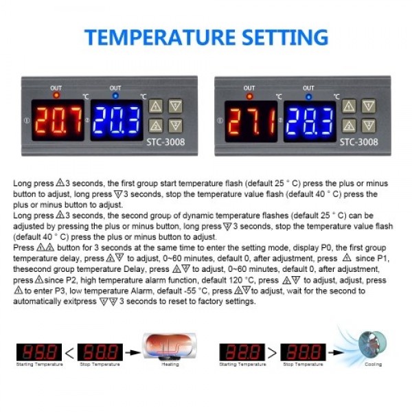 Dual Digital Display Thermostat Temperature Regulator Temperature Controller