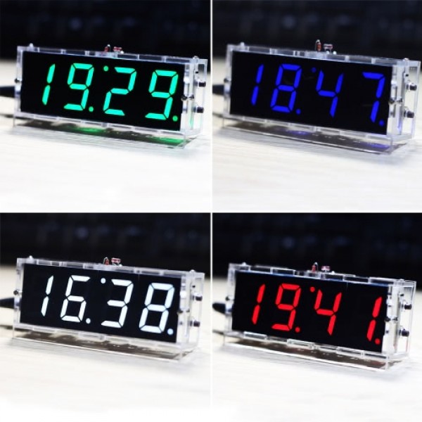 Compact 4-digit DIY Digital LED Clock Kit Light Co...