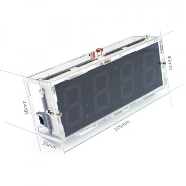 Compact 4-digit DIY Digital LED Clock Kit Light Control Temperature Date Time Display with Transparent Case