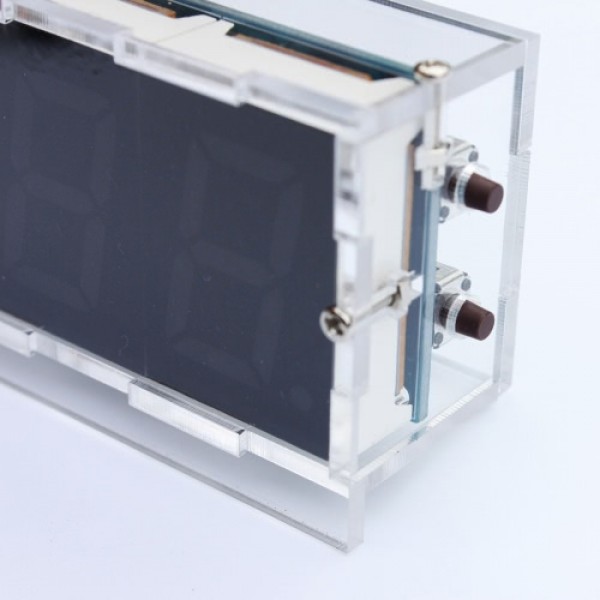 Compact 4-digit DIY Digital LED Clock Kit Light Control Temperature Date Time Display with Transparent Case